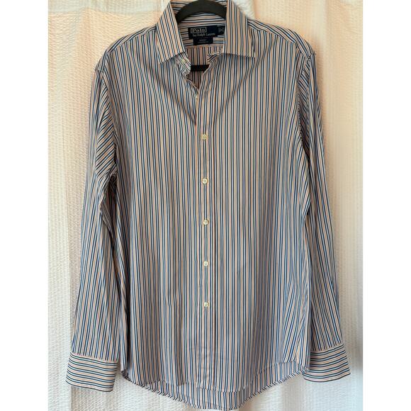 Polo Ralph Lauren Mens Regent Custom Fit Long Sleeve Striped Shirt Sz 16 34/35 - Picture 2 of 9